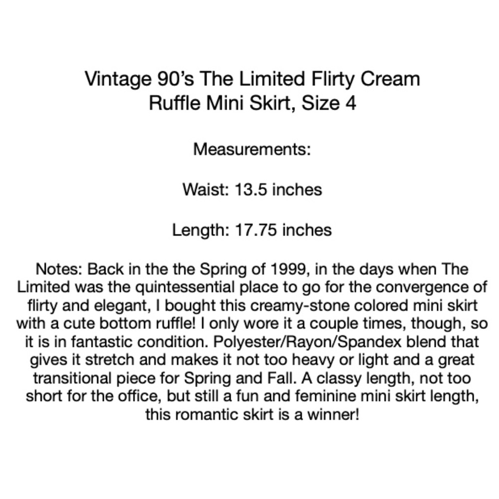 SOLD—Vintage 90's The Limited Cream Ruffle Mini Skirt 4 - Picture 6 of 6